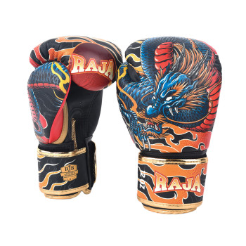 Raja Boxing Muay Thai Gloves "Dragon" Blue Gold