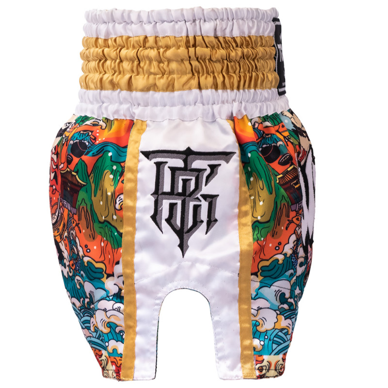 TKB TopKing TKTBS-277 "Chinese Culture" White Muay Thai Boxing Shorts Free Shipping