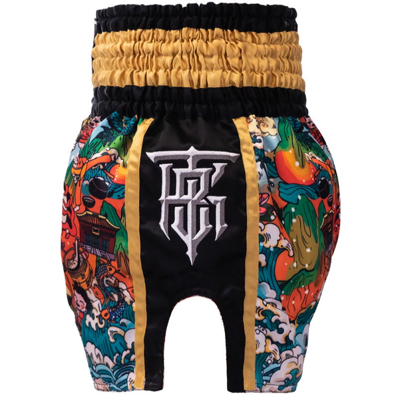 TKB TopKing TKTBS-277 "Chinese Culture" Black Muay Thai Boxing Shorts Free Shipping