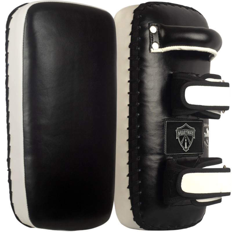 Muayway Straight Thai Pads Genuine Leather Black-White