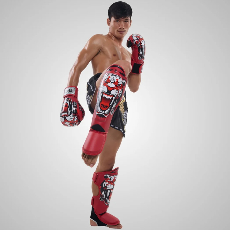 TUFF «Tiger» Shin Guard Muay Thai Boxing Red