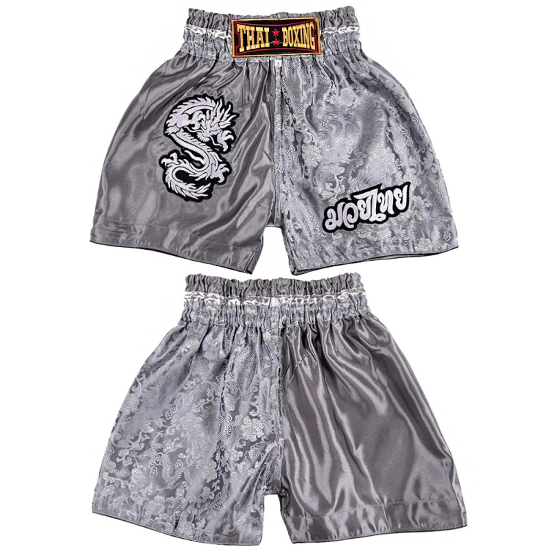 Thaiboxing Muay Thai Shorts «Dragon» Gray Free Shipping