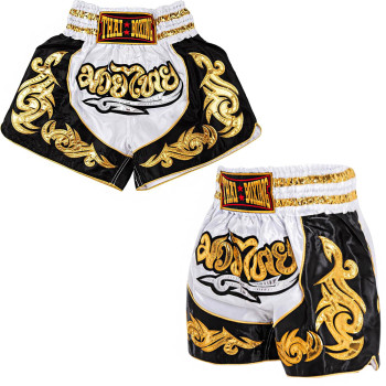 Thaiboxing Muay Thai Shorts White-Black Free Shipping