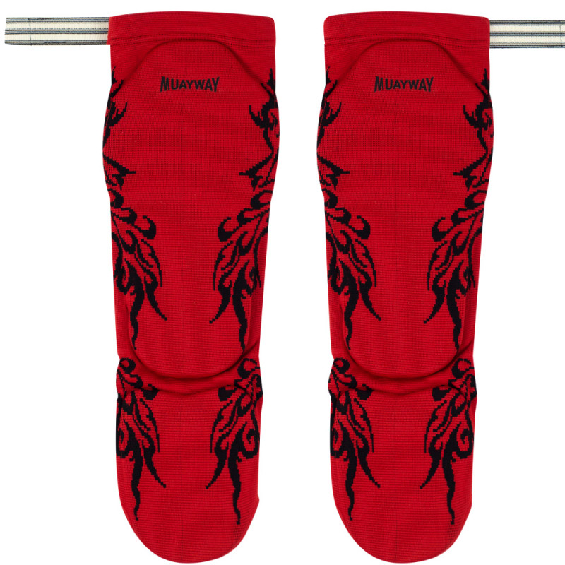 Muayway Shin Guards Elastic Cotton Competition Shin Pads Red Grafic Free Size Free Shipping + Branded Keychain