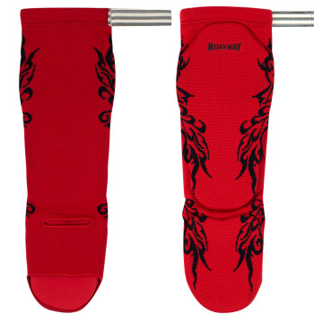Muayway Shin Guards Elastic Cotton Competition Shin Pads Red Grafic Free Size Free Shipping + Branded Keychain