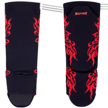 Muayway Shin Guards Elastic Cotton Competition Shin Pads Black Grafic Free Size Free Shipping + Branded Keychain
