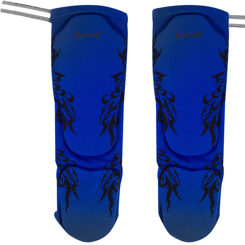 Muayway Shin Guards Elastic Cotton Competition Shin Pads Blue Grafic Free Size Free Shipping + Branded Keychain