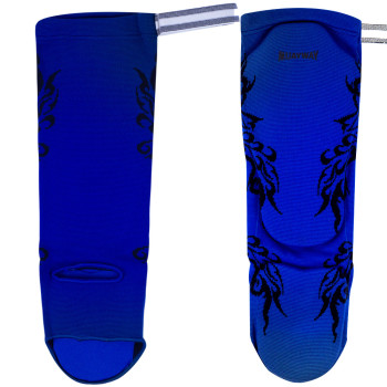 Muayway Shin Guards Elastic Cotton Competition Shin Pads Blue Grafic Free Size Free Shipping + Branded Keychain