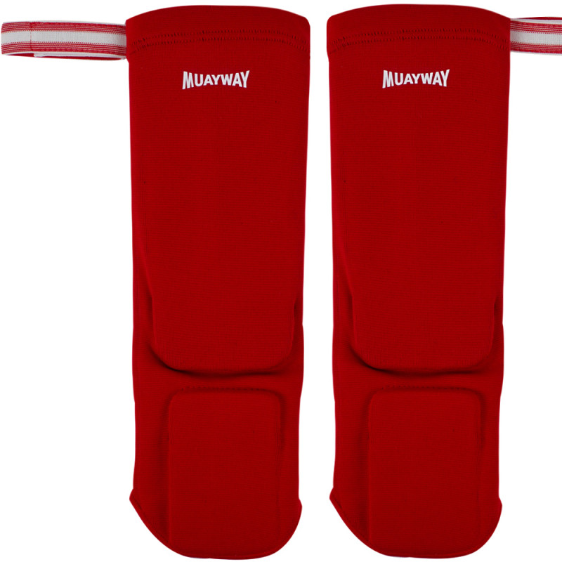 Muayway Shin Guards Elastic Cotton Competition Shin Pads Red Free Size Free Shipping + Branded Keychain