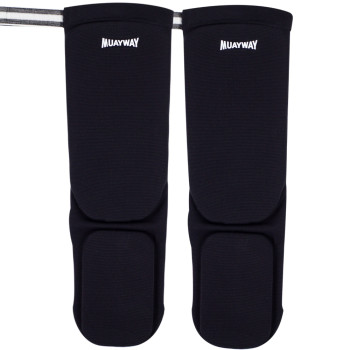 Muayway Shin Guards Elastic Cotton Competition Shin Pads Black Free Size Free Shipping + Branded Keychain