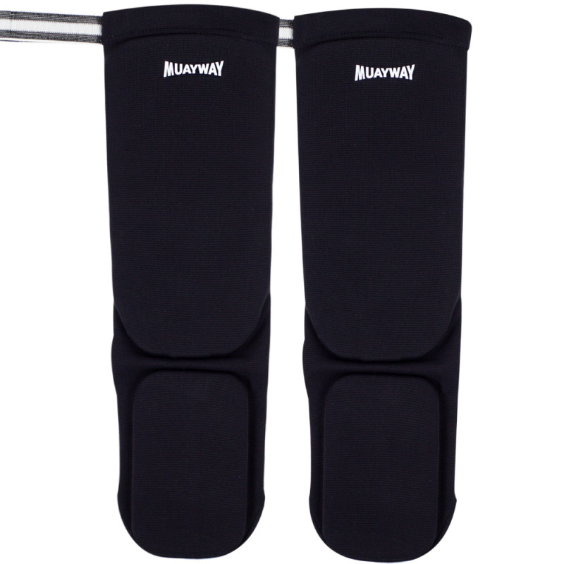 Muayway Shin Guards Elastic Cotton Competition Shin Pads Black Free Size Free Shipping + Branded Keychain