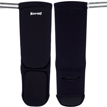 Muayway Shin Guards Elastic Cotton Competition Shin Pads Black Free Size Free Shipping + Branded Keychain