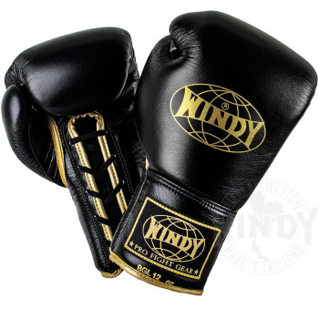 Windy Lace Up Boxing Gloves Black-Gold