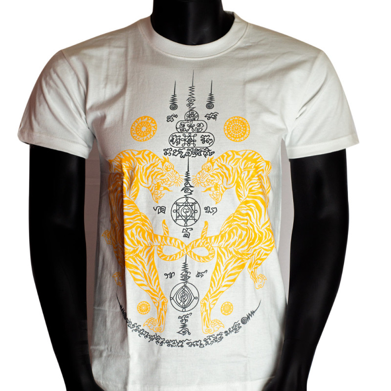 Thai T-Shirt "2 Tigers" White Free Shipping