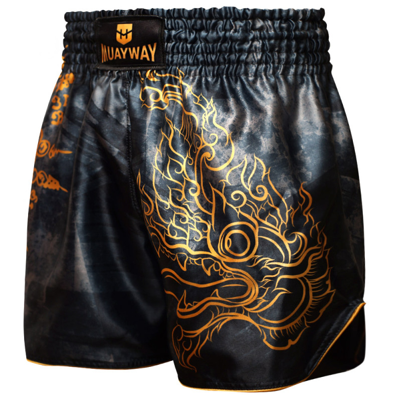 Muayway "Gold Yant" Muay Thai Boxing Shorts + Branded Boxing Glove Keychain Free Shipping