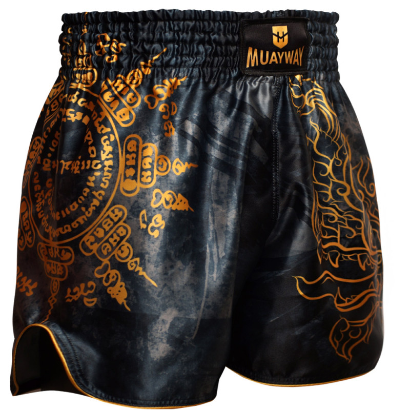 Muayway "Gold Yant" Muay Thai Boxing Shorts + Branded Boxing Glove Keychain Free Shipping