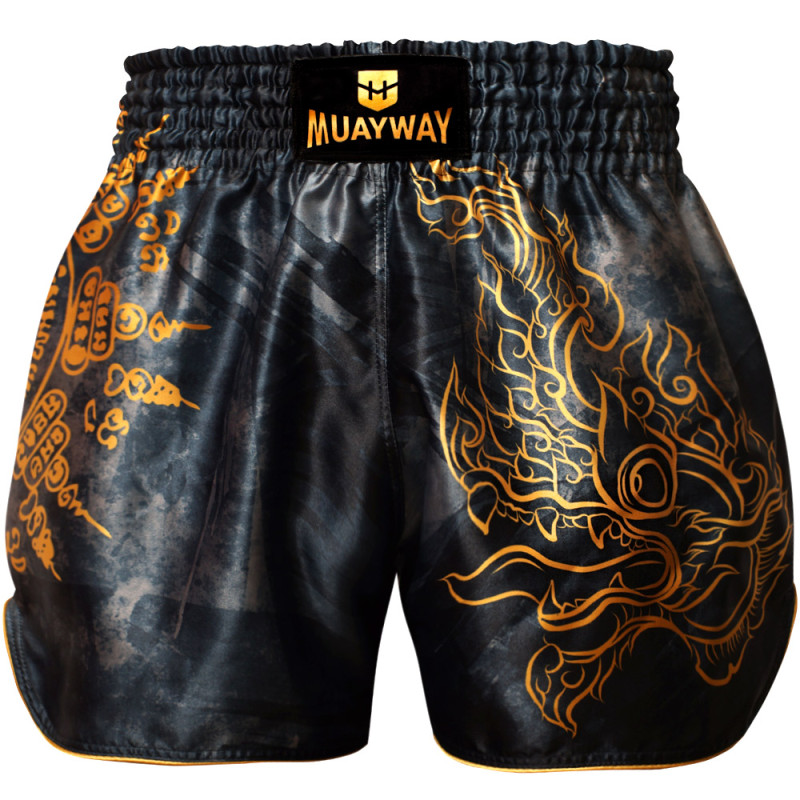 Muayway "Gold Yant" Muay Thai Boxing Shorts + Branded Boxing Glove Keychain Free Shipping