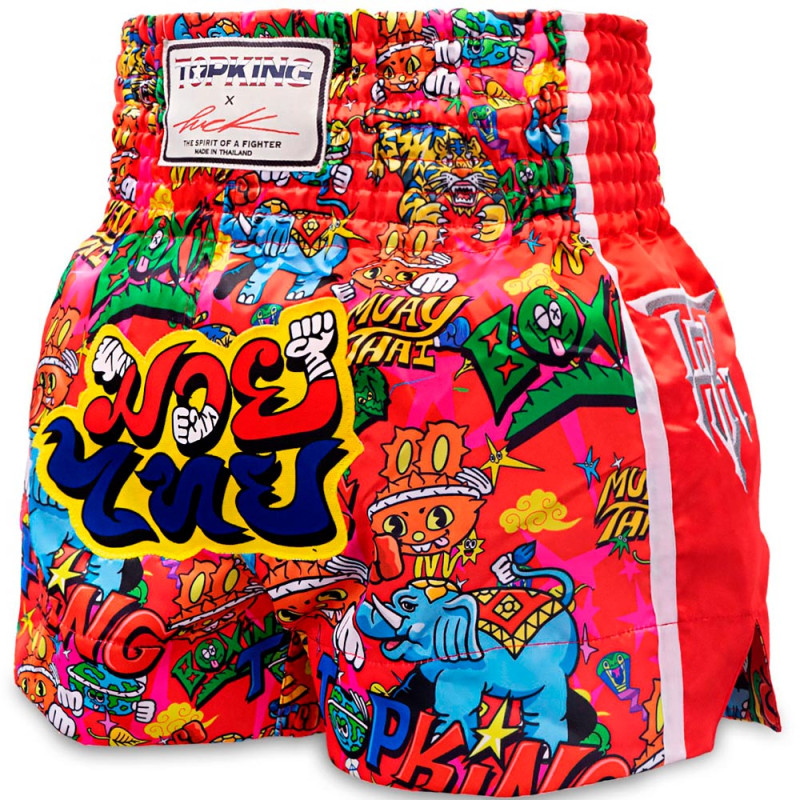 TKB TopKing х Puck Muay Thai Boxing Shorts Multi-Red Free Shipping