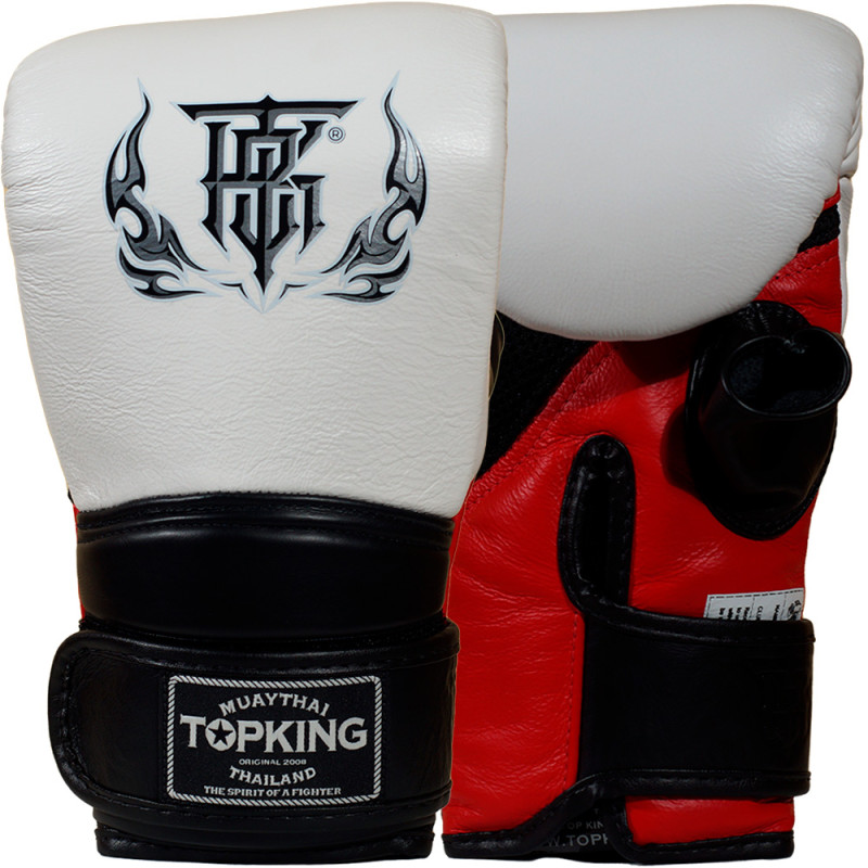 TKB TopKing "Air" Bag Gloves Muay Thai Boxing Mitts Open Thumb White-Black-Red