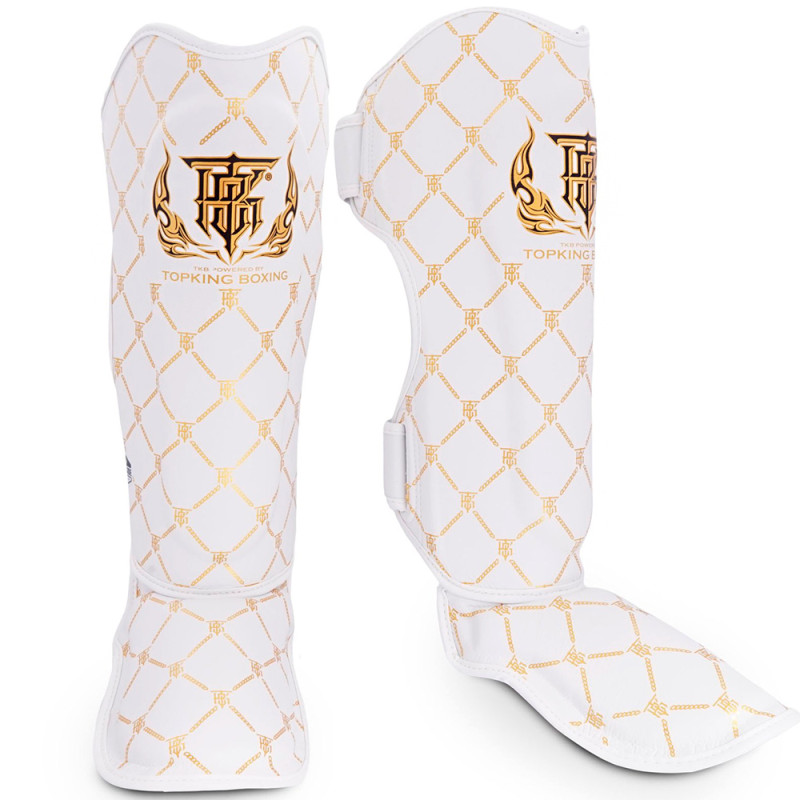 TKB TopKing "Chain" Shin Guards Muay Thai Boxing White-Gold