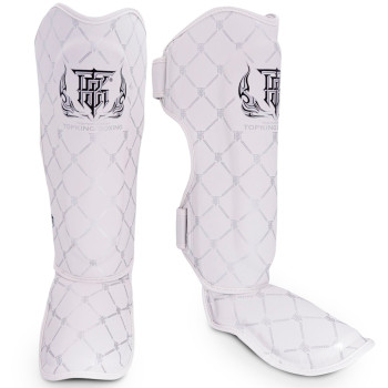 TKB Top King "Chain" Shin Guards Muay Thai Boxing White-Silver