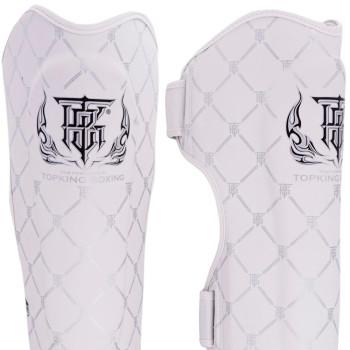 TKB TopKing "Chain" Shin Guards Muay Thai Boxing White-Silver