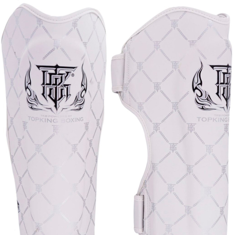 TKB TopKing "Chain" Shin Guards Muay Thai Boxing White-Silver