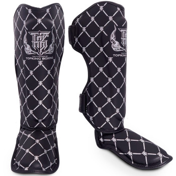 TKB Top King "Chain" Shin Guards Muay Thai Boxing Black-Silver
