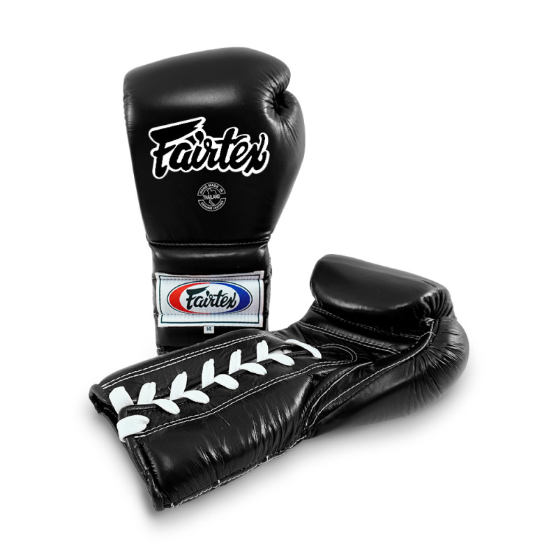 Fairtex BGL7 Boxing Gloves Mexican Style Lace Up Black