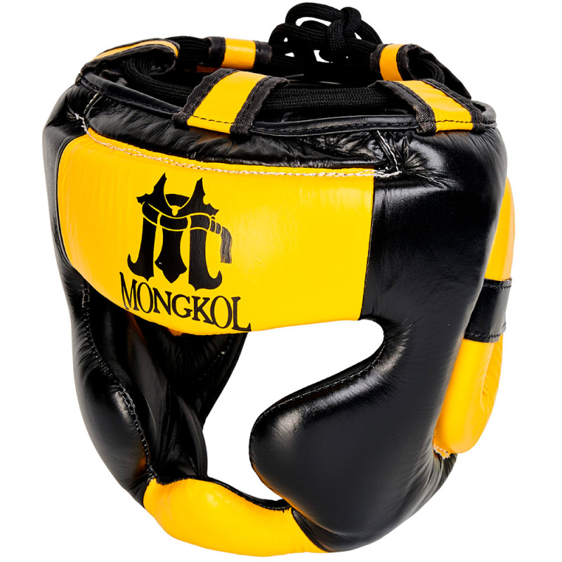 Mongkol Head Guard Headgear Muay Thai Boxing Black-Yellow