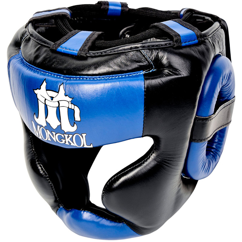 Mongkol Head Guard Headgear Muay Thai Boxing Black-Blue