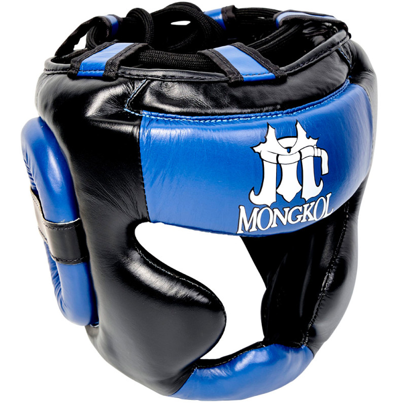 Mongkol Head Guard Headgear Muay Thai Boxing Black-Blue