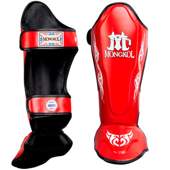 Mongkol Muay Thai Boxing Shin Guards Drawing Red