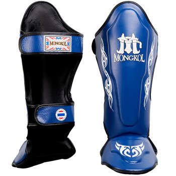 Mongkol Muay Thai Boxing Shin Guards Drawing Blue