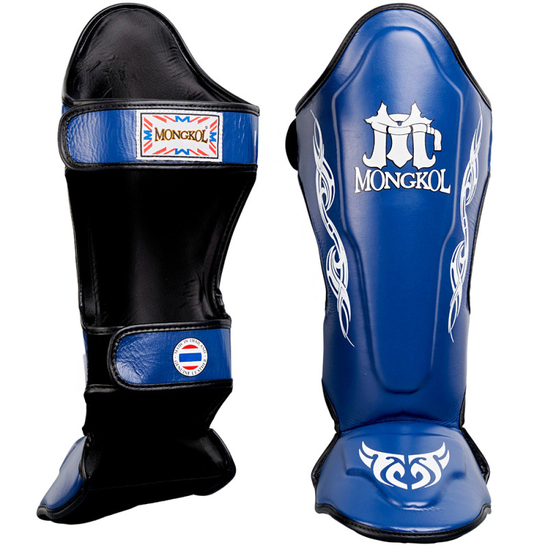 Mongkol Muay Thai Boxing Shin Guards Drawing Blue