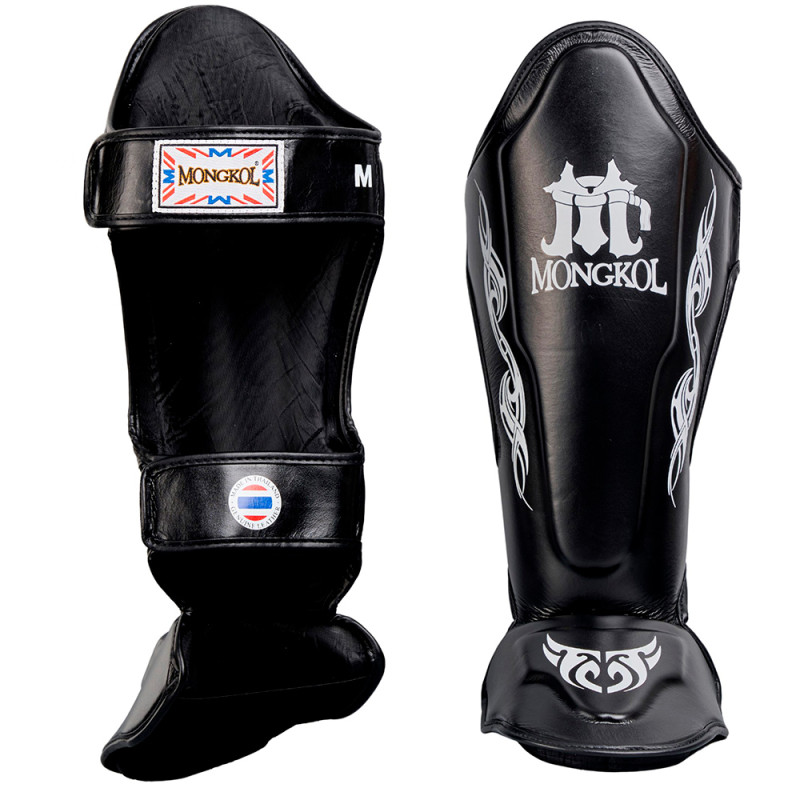 Mongkol Muay Thai Boxing Shin Guards Drawing Black
