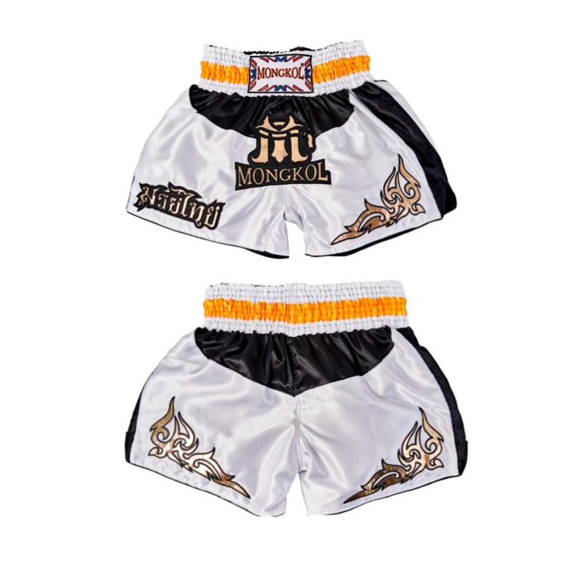 Mongkol Muay Thai Boxing Shorts White-Black Free Shipping