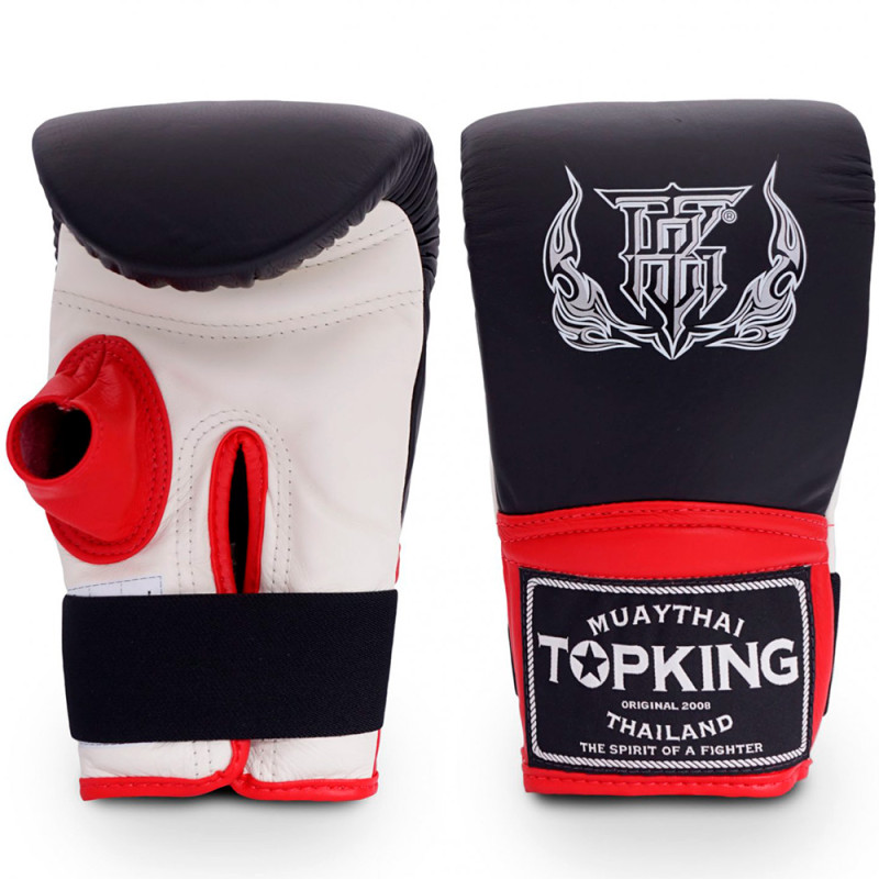 TKB TopKing TKBMP-OT Bag Gloves Muay Thai Boxing Mitts Open Thumb Black-White-Red