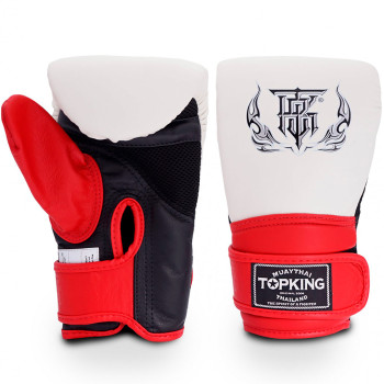 TKB Top King "Air" Bag Gloves Muay Thai Boxing Mitts Close Thumb White-Black-Red