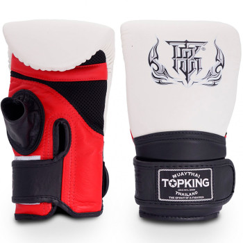 TKB Top King "Air" Bag Gloves Muay Thai Boxing Mitts Open Thumb White-Black-Red