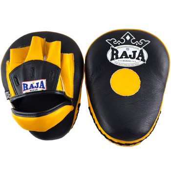 Raja Boxing RPM-6A Focus Mitts Muay Thai Curved Open Fingers Black-Yellow