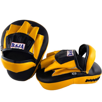 Raja Boxing RPM-6A Focus Mitts Muay Thai Curved Open Fingers Black-Yellow