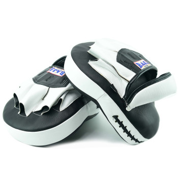 Raja Boxing RPM-6A Focus Mitts Muay Thai Curved Open Fingers Black-White