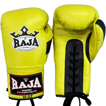 Raja Boxing "Single" Muay Thai Boxing Gloves Lace Up Yellow-Black
