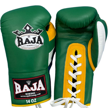 Raja Boxing "Single" Muay Thai Boxing Gloves Lace Up Green-Yellow