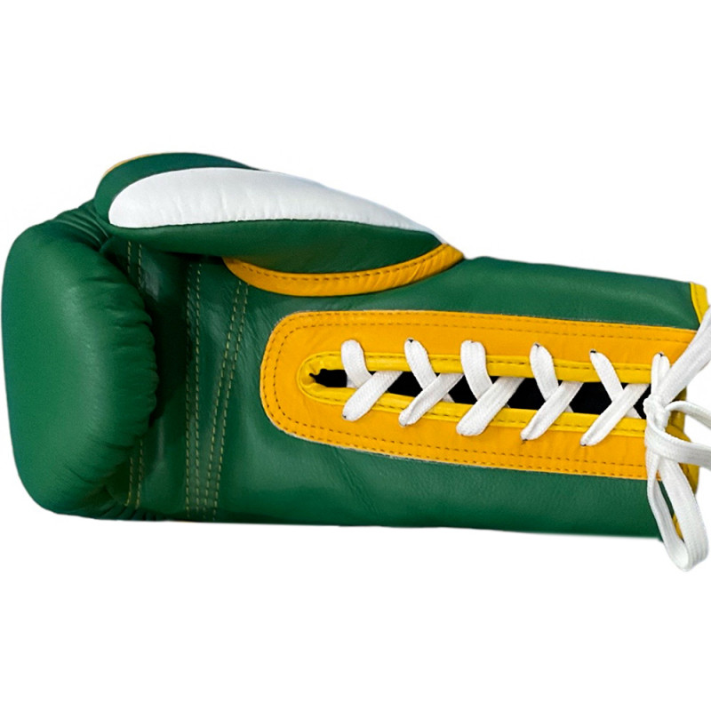 Raja Boxing "Single" Muay Thai Boxing Gloves Lace Up Green-Yellow
