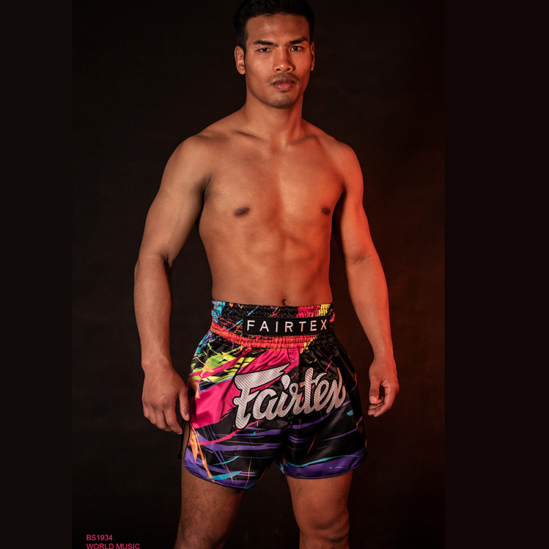 Fairtex BS1934 Muay Thai Boxing Shorts "World Music" Black Free Shipping