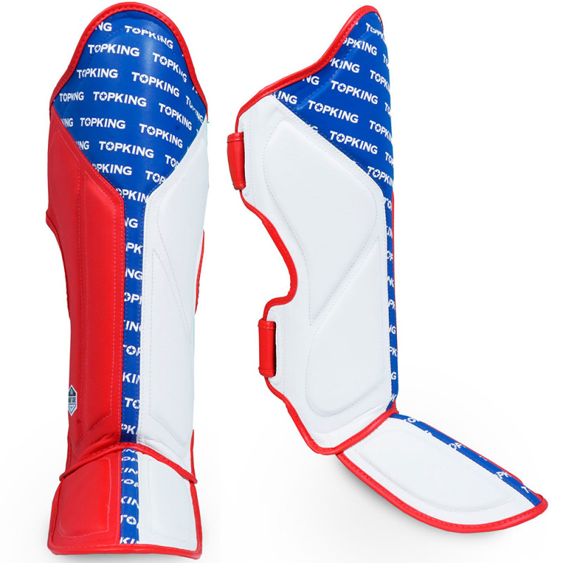 TKB TopKing "Full Impact Triple Tone" Shin Guards Muay Thai Boxing Red-Blue-White