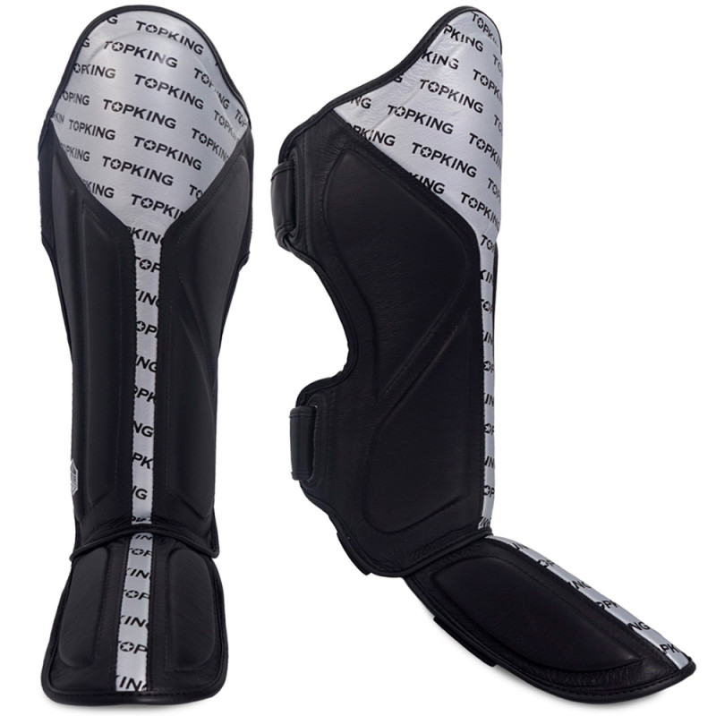 TKB TopKing "Full Impact Double Tone" Shin Guards Muay Thai Boxing Silver-Black