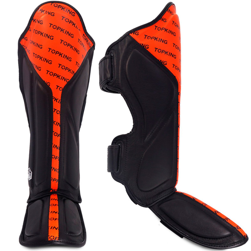 TKB TopKing "Full Impact Double Tone" Shin Guards Muay Thai Boxing Orange-Black